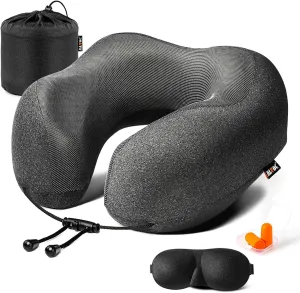 MLVOC Travel Pillow 100% Pure Memory Foam Neck Pillow, Comfortable & Breathable Cover, Machine Washable, Airplane Travel Kit with 3D Contoured Eye Masks, Earplugs, and Luxury Bag, Standard (Black) MLVOC Travel Pillow 100% Pure Memory Foam Neck Pillow, Comfortable & Breathable Cover, Machine Washable, Airplane Travel Kit with 3D Contoured Eye Masks, Earplugs, and Luxury Bag, Standard (Black)
