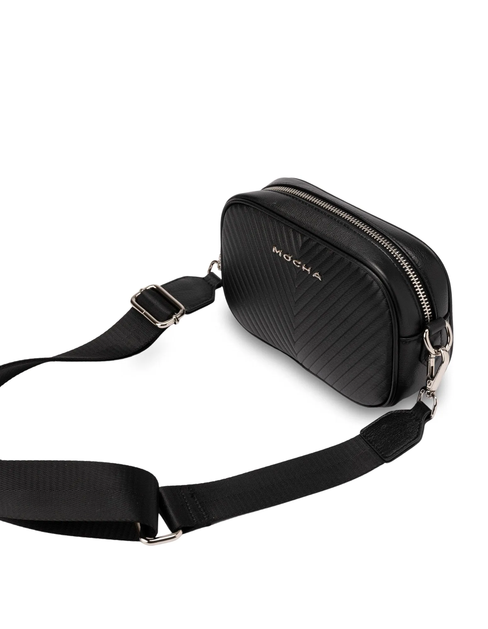 Mocha Petite Chevron Leather Crossbody - Black