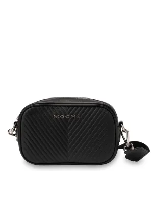 Mocha Petite Chevron Leather Crossbody - Black