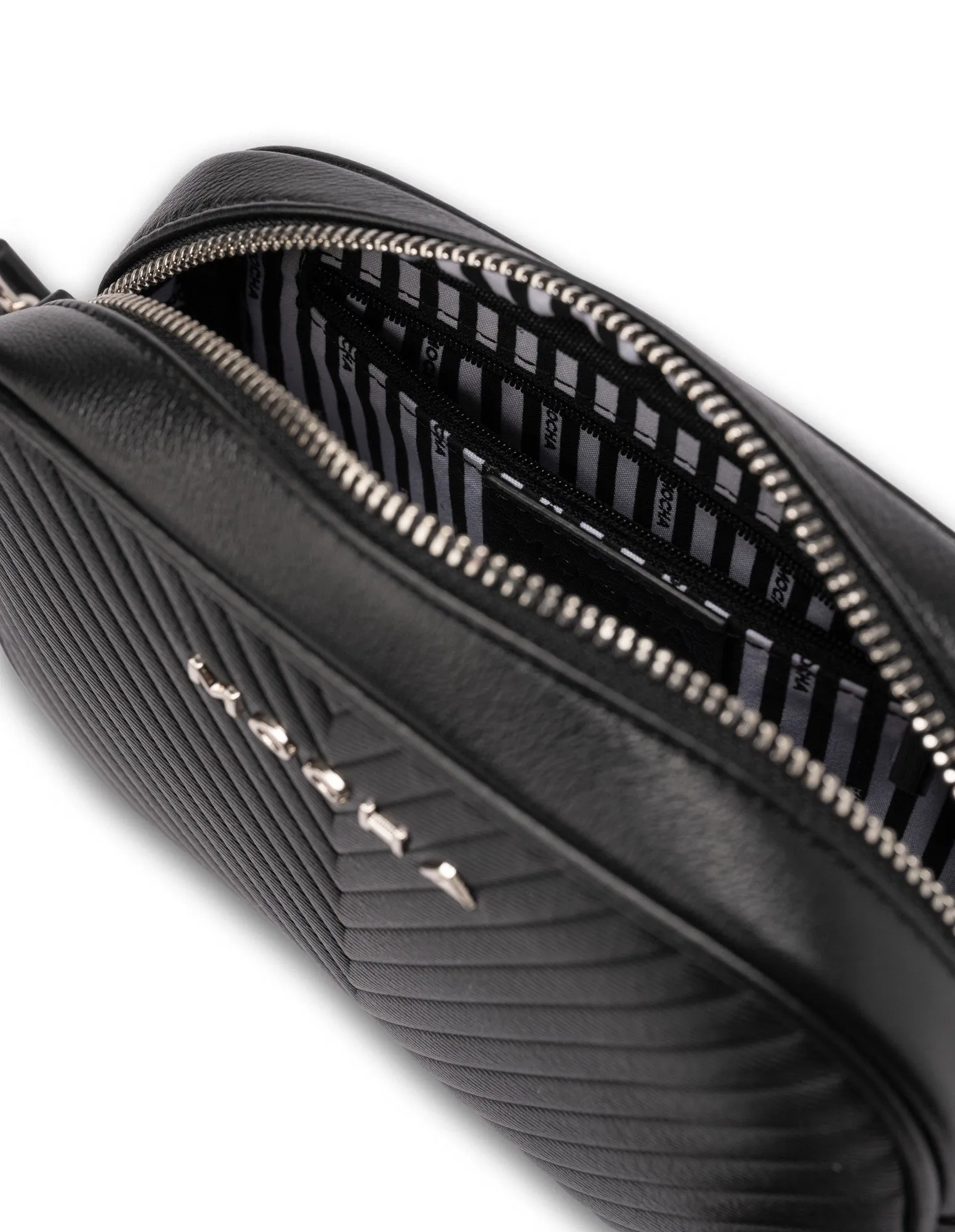 Mocha Petite Chevron Leather Crossbody - Black