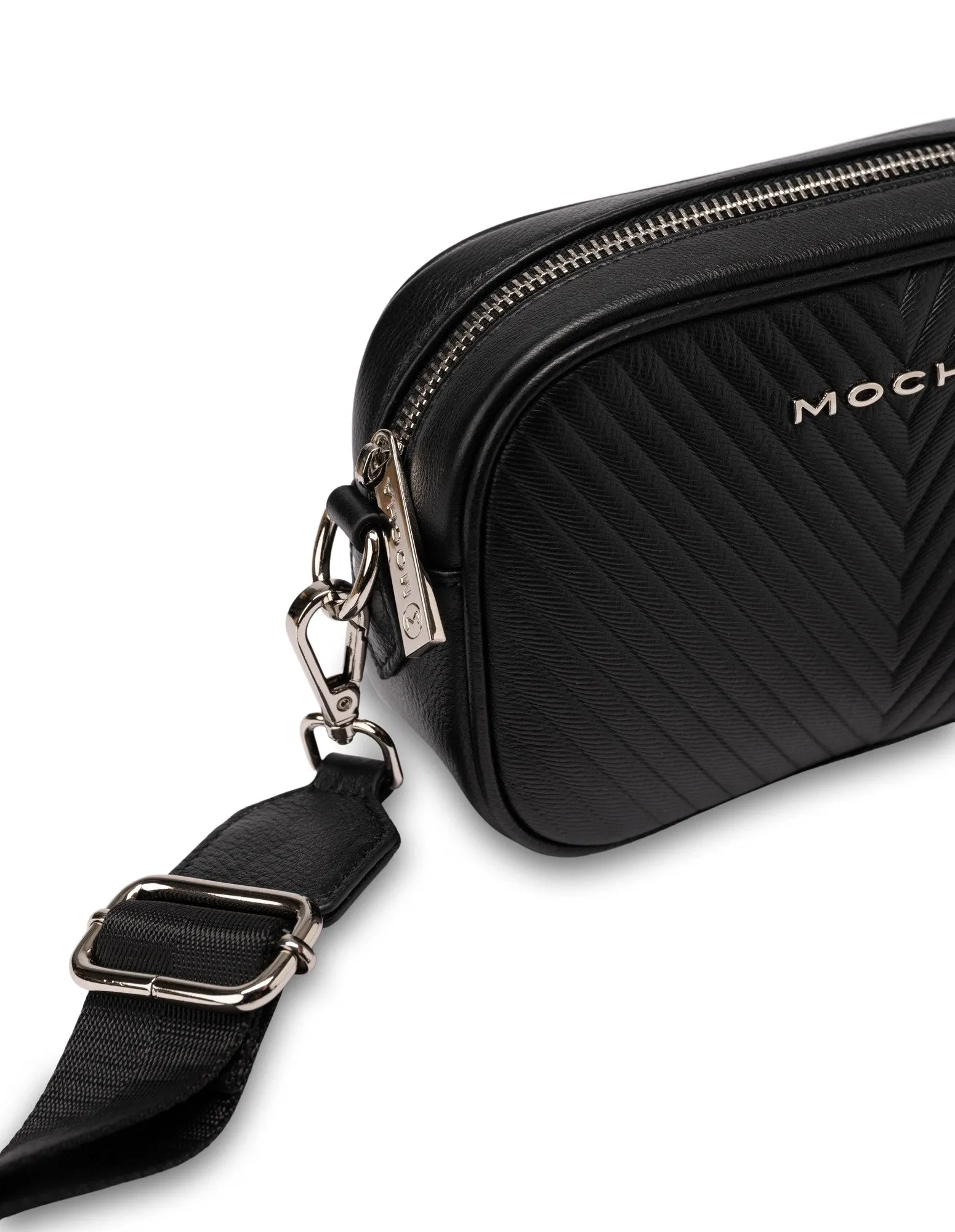 Mocha Petite Chevron Leather Crossbody - Black