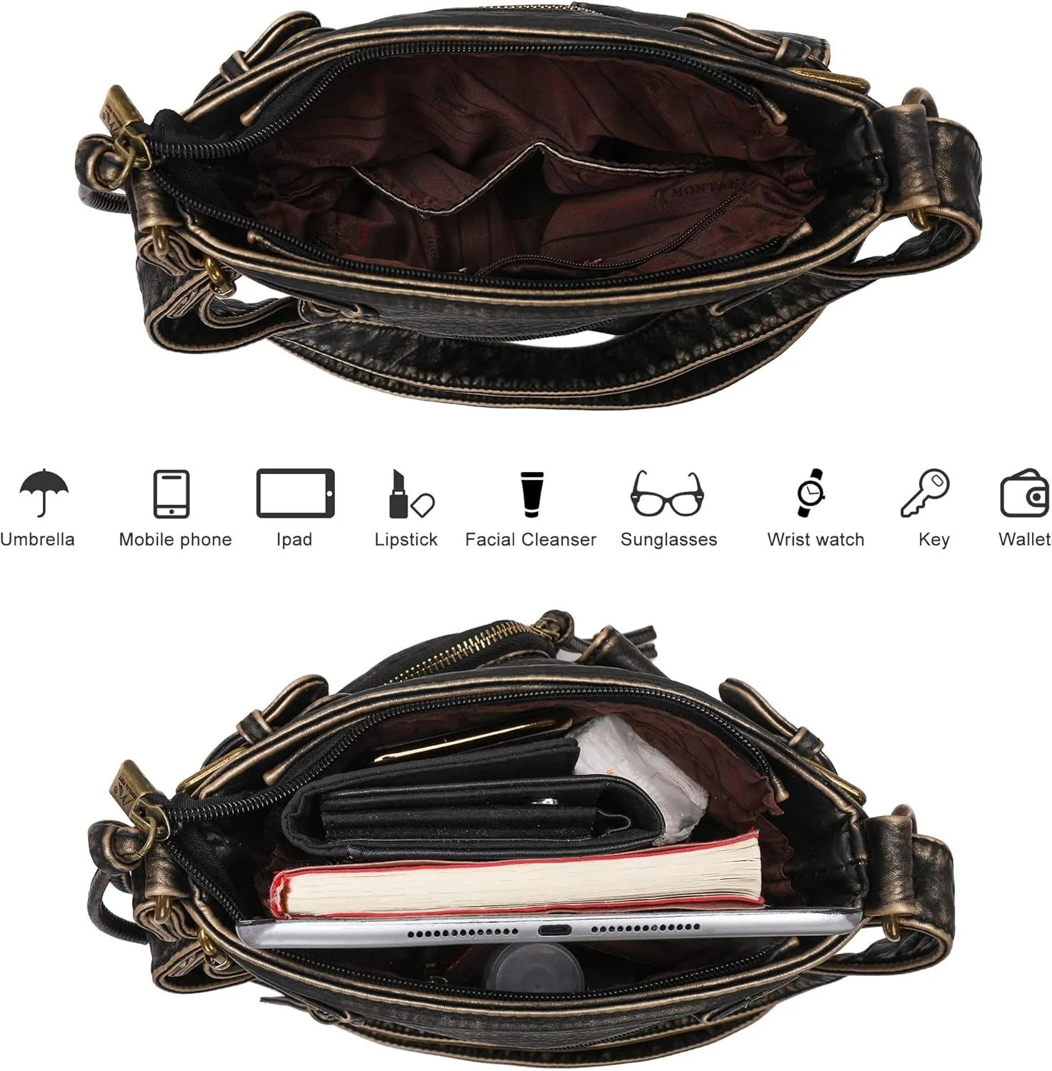 Montana West Crossbody Bag for Women Soft Washed Leather Multi Pocket crossbody handbags