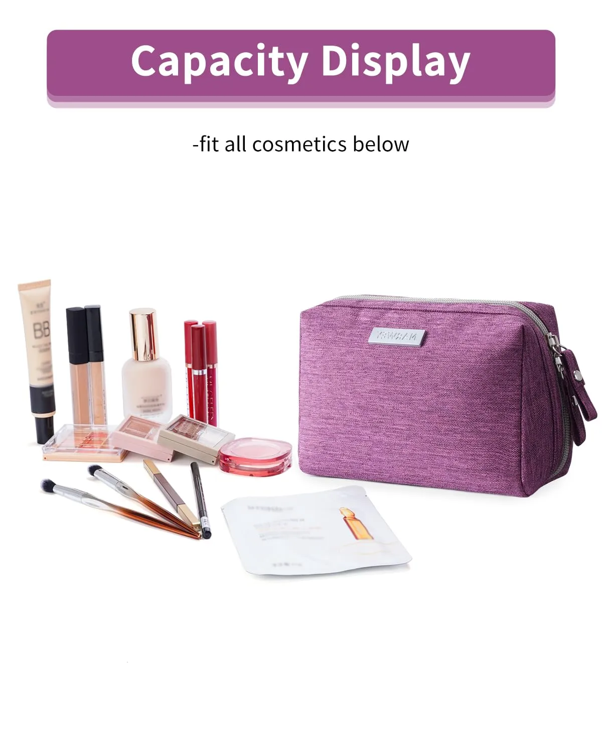 Narwey Small Makeup Bag for Purse Mini Cosmetic Bag Travel Makeup Pouch Zipper Pouch Cute Make up Bags with Compartments for Women (Small, Purple)