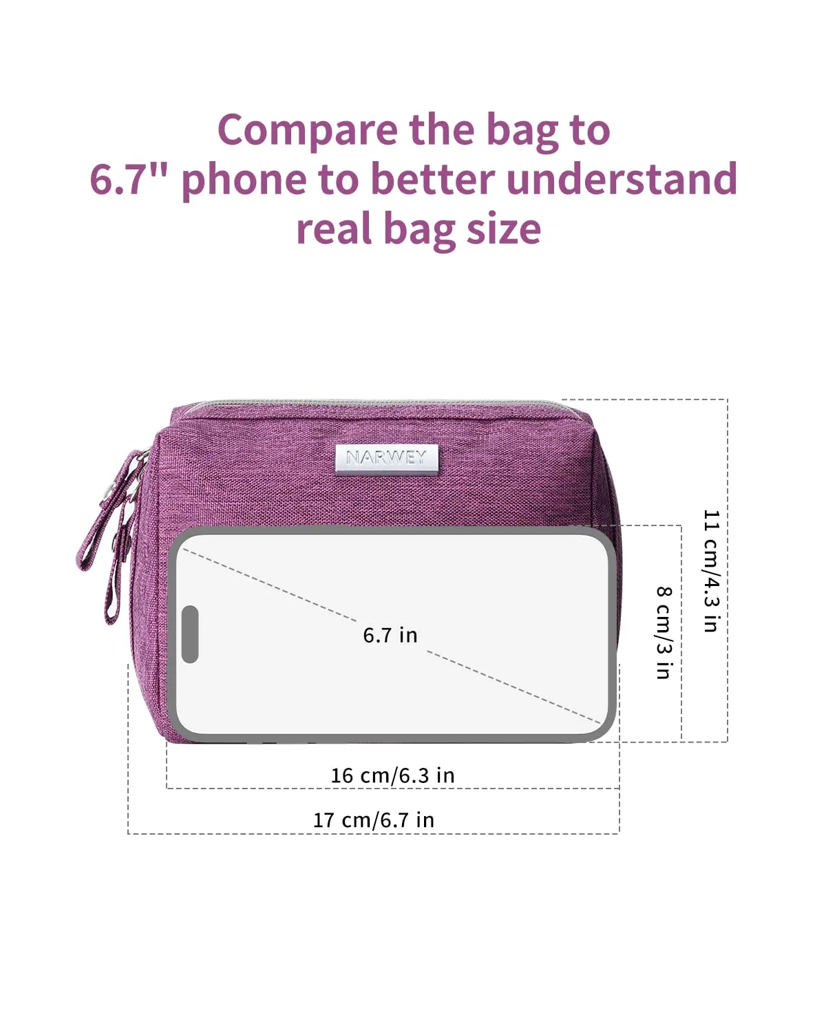 Narwey Small Makeup Bag for Purse Mini Cosmetic Bag Travel Makeup Pouch Zipper Pouch Cute Make up Bags with Compartments for Women (Small, Purple)