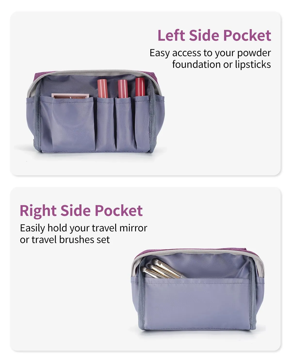 Narwey Small Makeup Bag for Purse Mini Cosmetic Bag Travel Makeup Pouch Zipper Pouch Cute Make up Bags with Compartments for Women (Small, Purple)