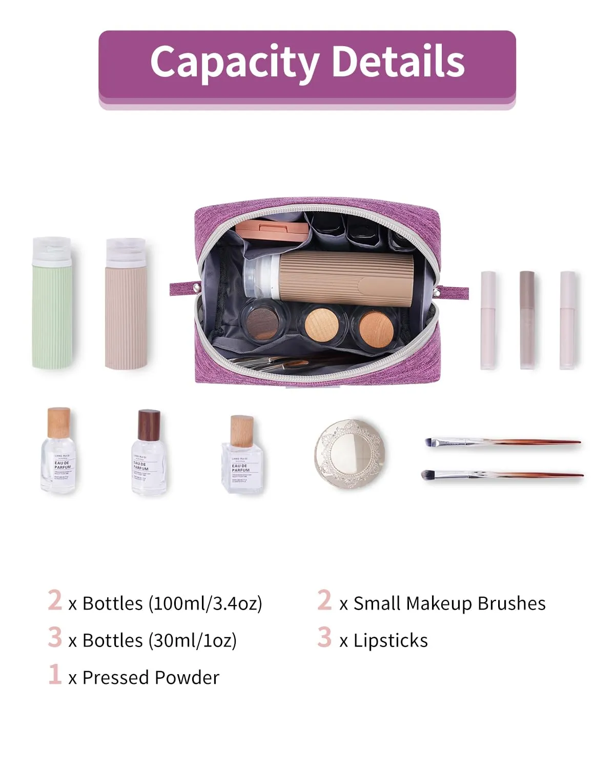 Narwey Small Makeup Bag for Purse Mini Cosmetic Bag Travel Makeup Pouch Zipper Pouch Cute Make up Bags with Compartments for Women (Small, Purple)