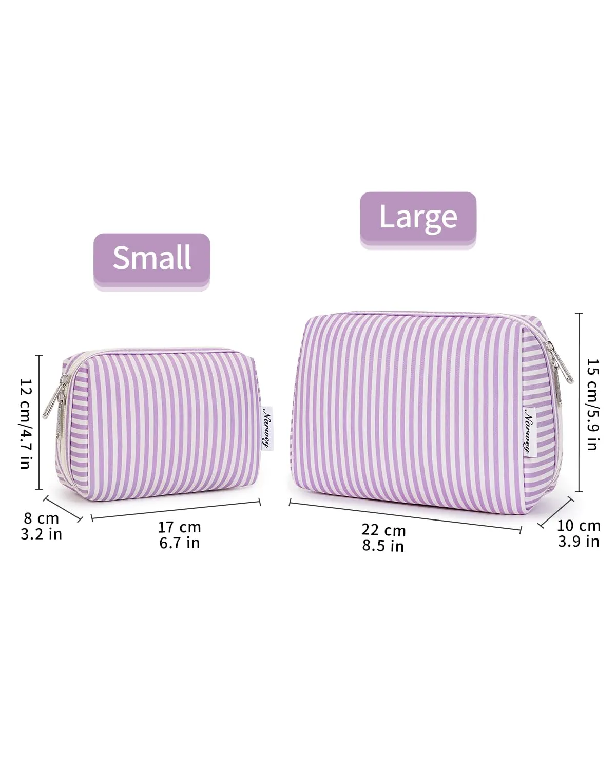 Narwey Small Striped Makeup Bag for Purse Mini Cosmetic Bag Travel Makeup Pouch Zipper Pouch Cute Make up Bags with Compartments for Women Girls (Purple Stripe, Small)
