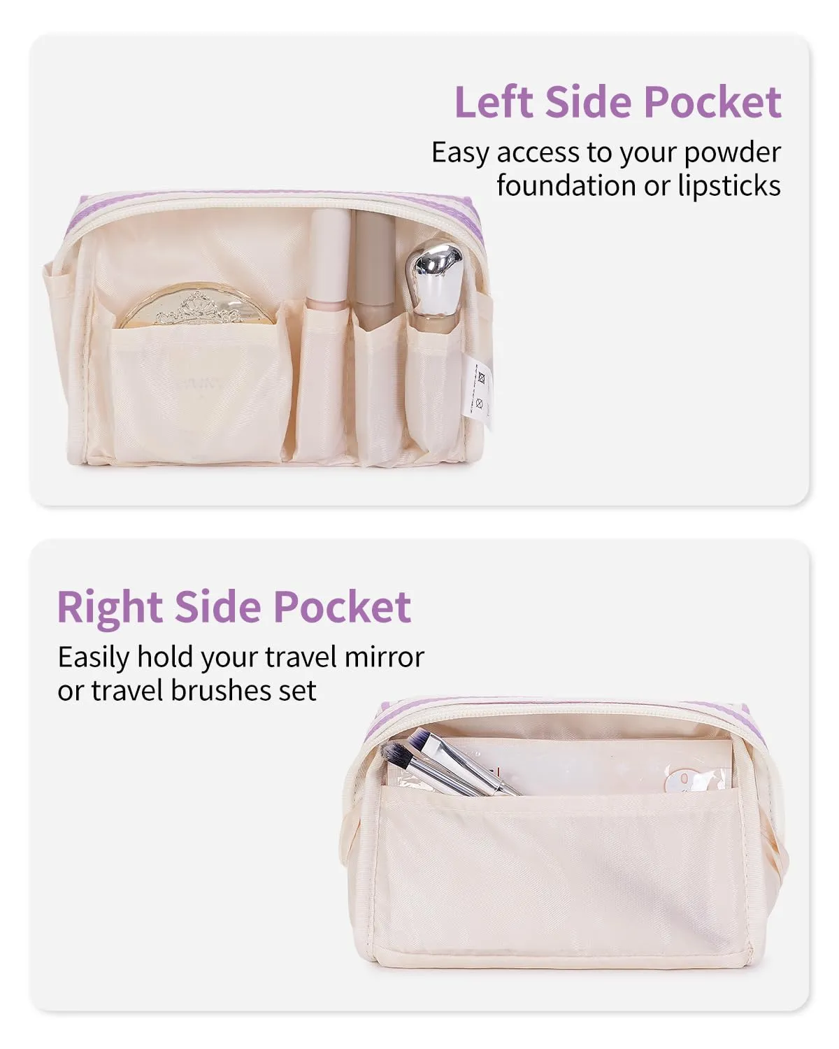 Narwey Small Striped Makeup Bag for Purse Mini Cosmetic Bag Travel Makeup Pouch Zipper Pouch Cute Make up Bags with Compartments for Women Girls (Purple Stripe, Small)