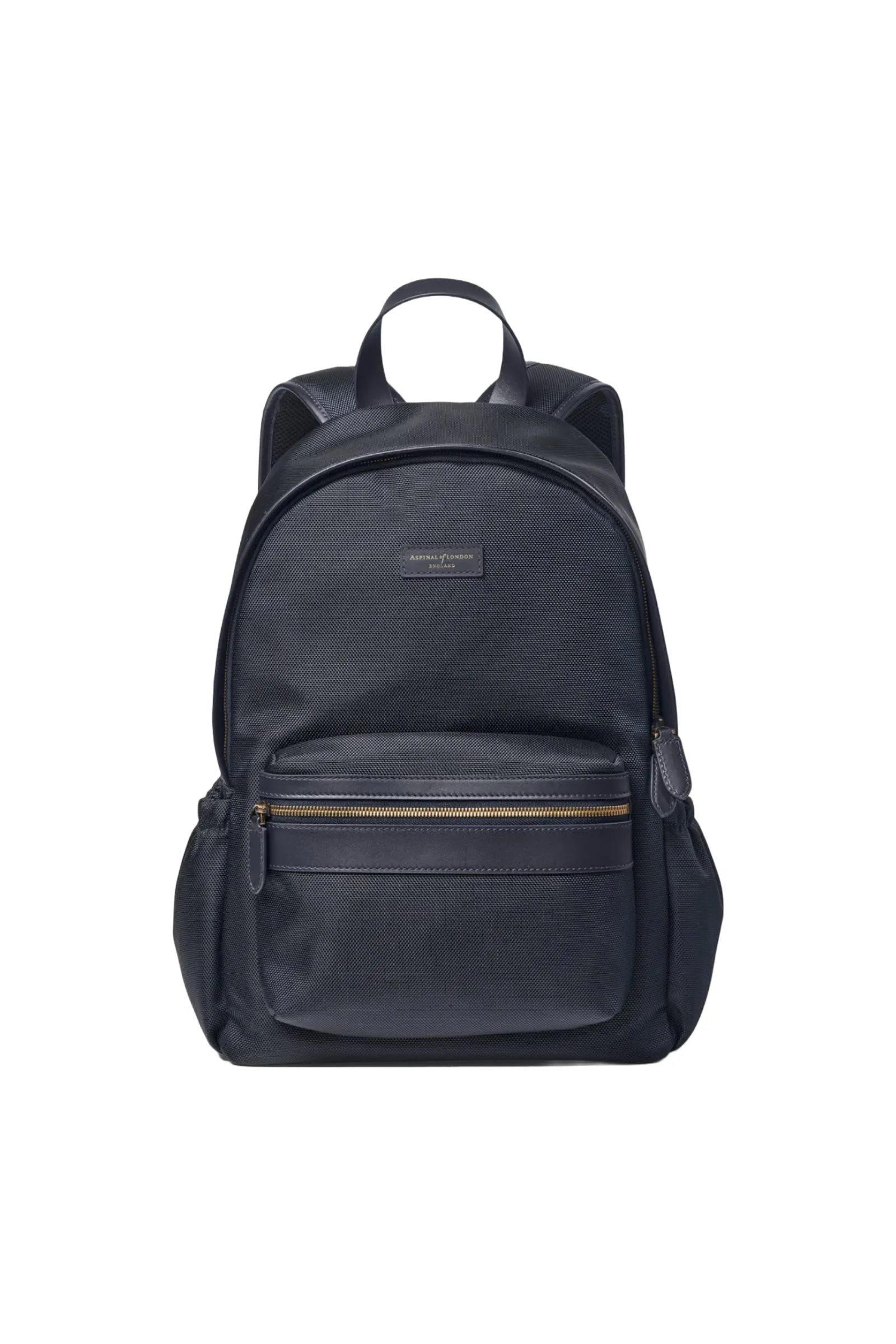 Navy Leather-Trim Nylon Canvas Men's Backpack