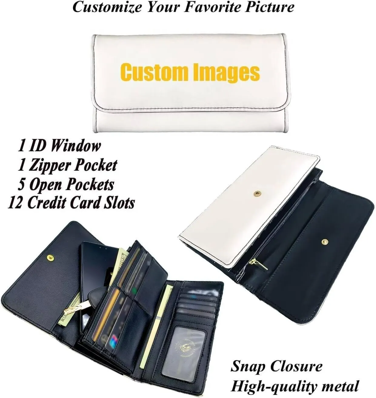 Oil Painting Flowers Trifold Long Wallet for Women Vegan PU Leather Slim Money Manager, Peony Flower Blossom Credit Card Holder Zipper Wallet Clutch Organizer