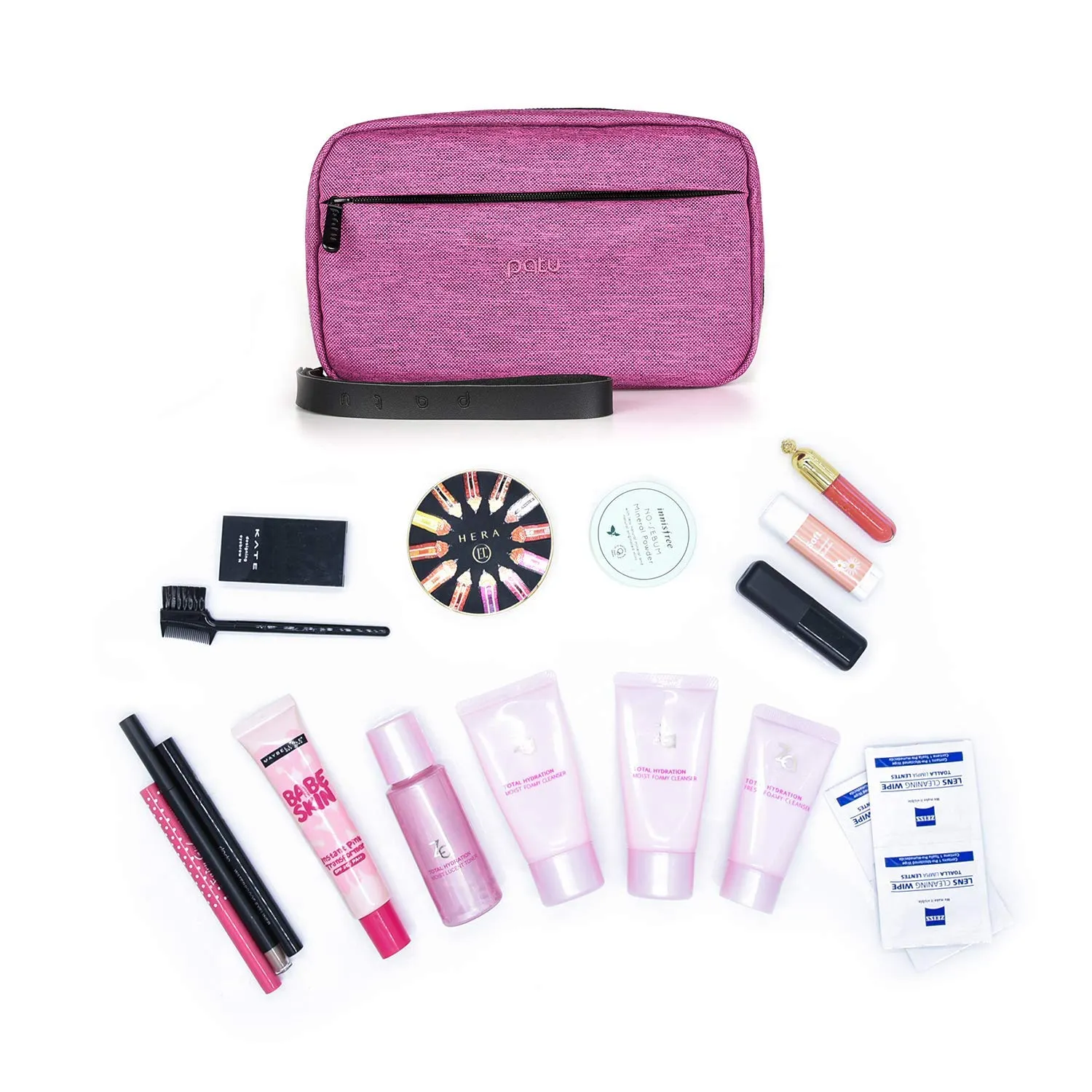 Patu Handy Beauty Stuff Carry Case, Makeup Cosmetic Bag, Women Facial Cleanser Skincare Kit Pouch, Pencil Clutch, Portable Electronics Accessories Organizer, Magenta