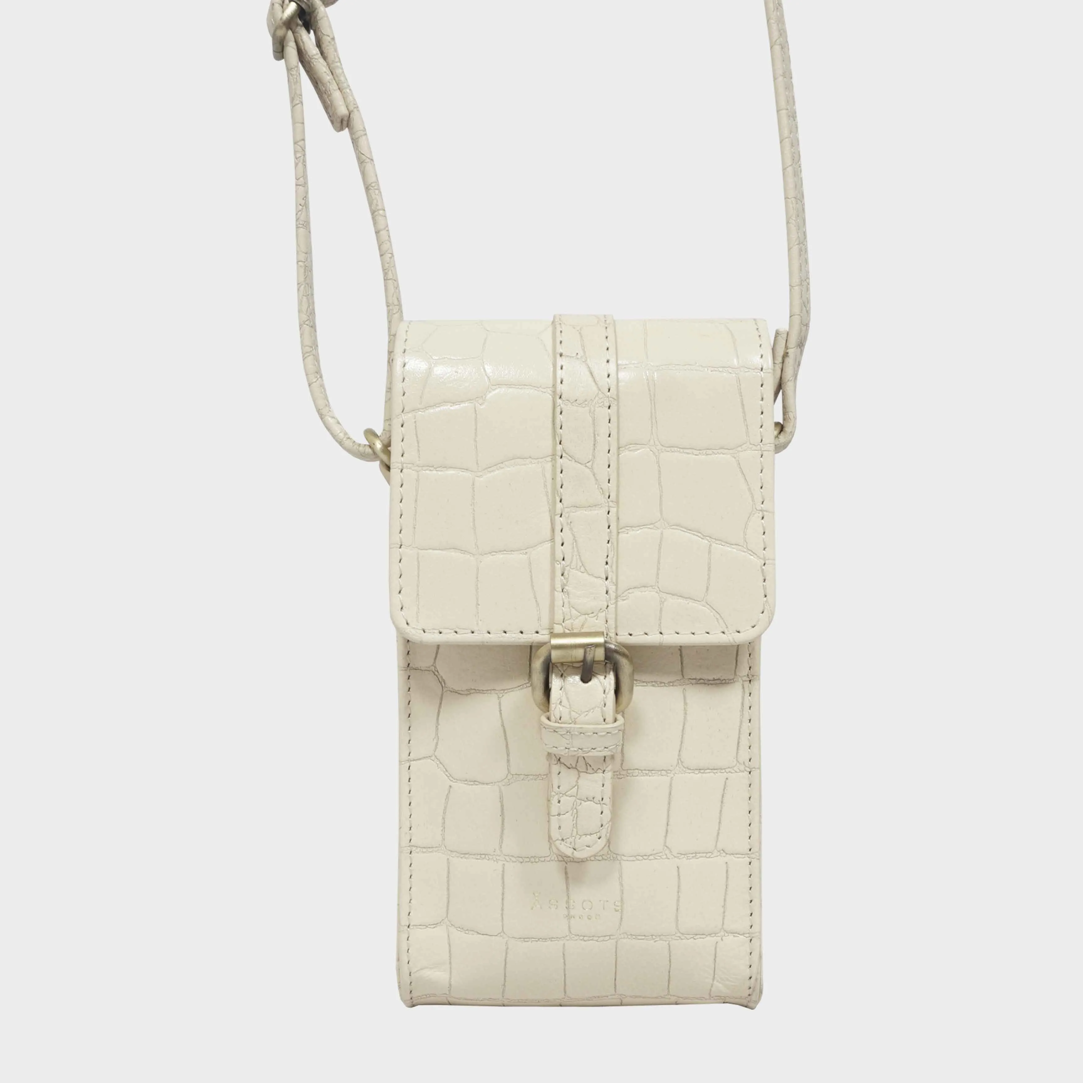 'PETRA' Off White Croc Real Leather Mobile Phone Crossbody Bag
