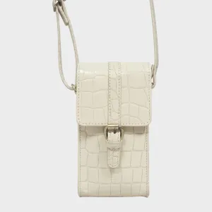 'PETRA' Off White Croc Real Leather Mobile Phone Crossbody Bag