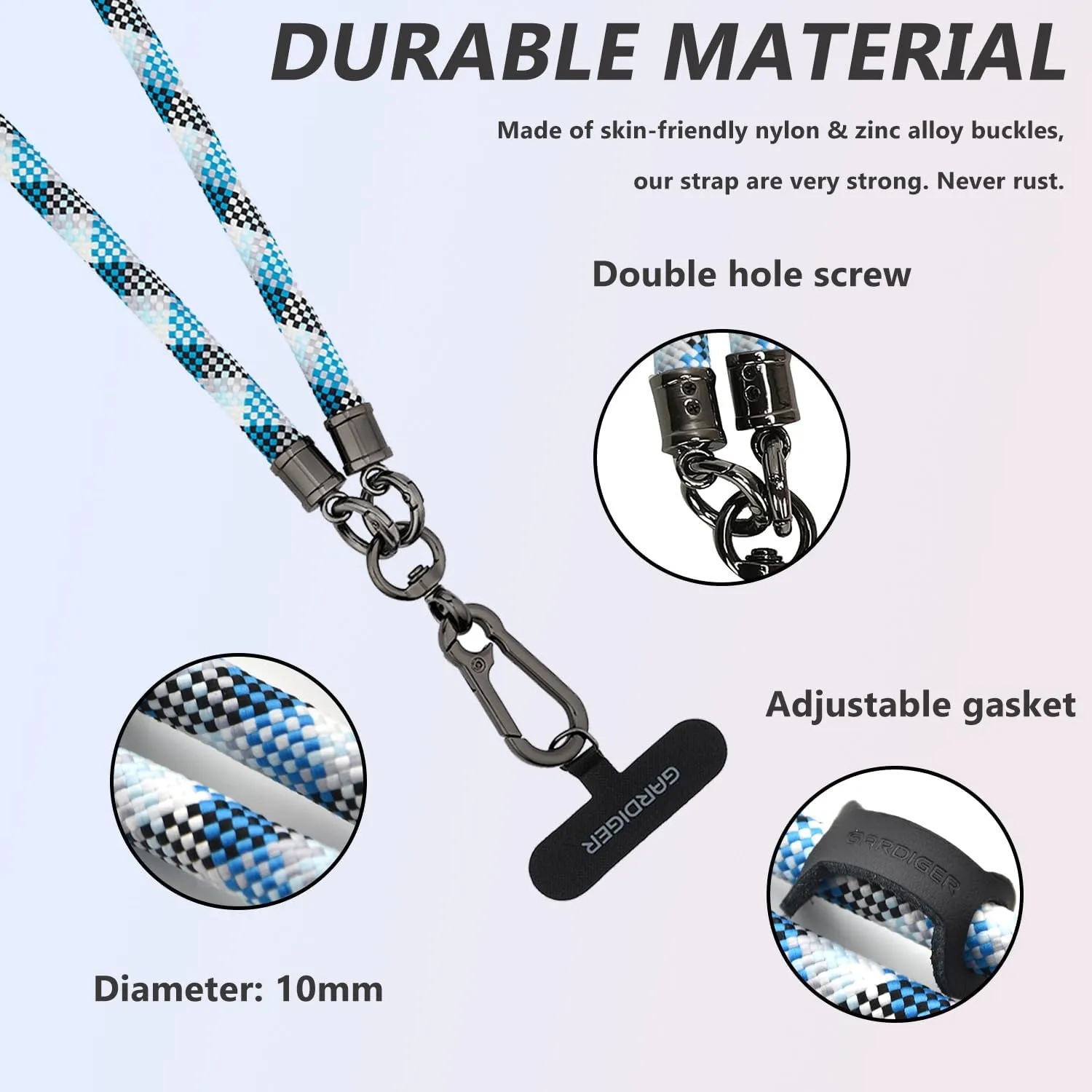 Phone Lanyard, Phone Strap, Wrist Lanyard, Nylon Adjustable Shoulder Neck & Crossbody Lanyard with Phone Patch, Universal Cell Phone Lanyard for Travel, Climbing