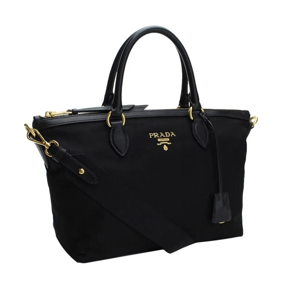 Prada Black Tessuto Nylon Leather Two-Way Satchel Handbag 1BA104