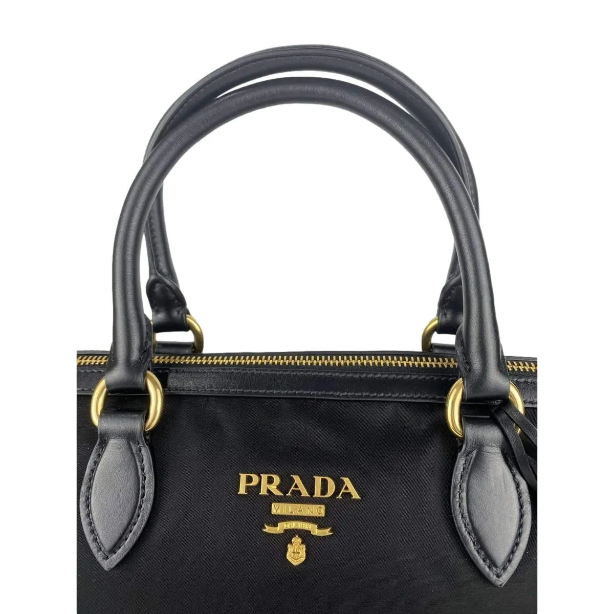 Prada Black Tessuto Nylon Leather Two-Way Satchel Handbag 1BA104