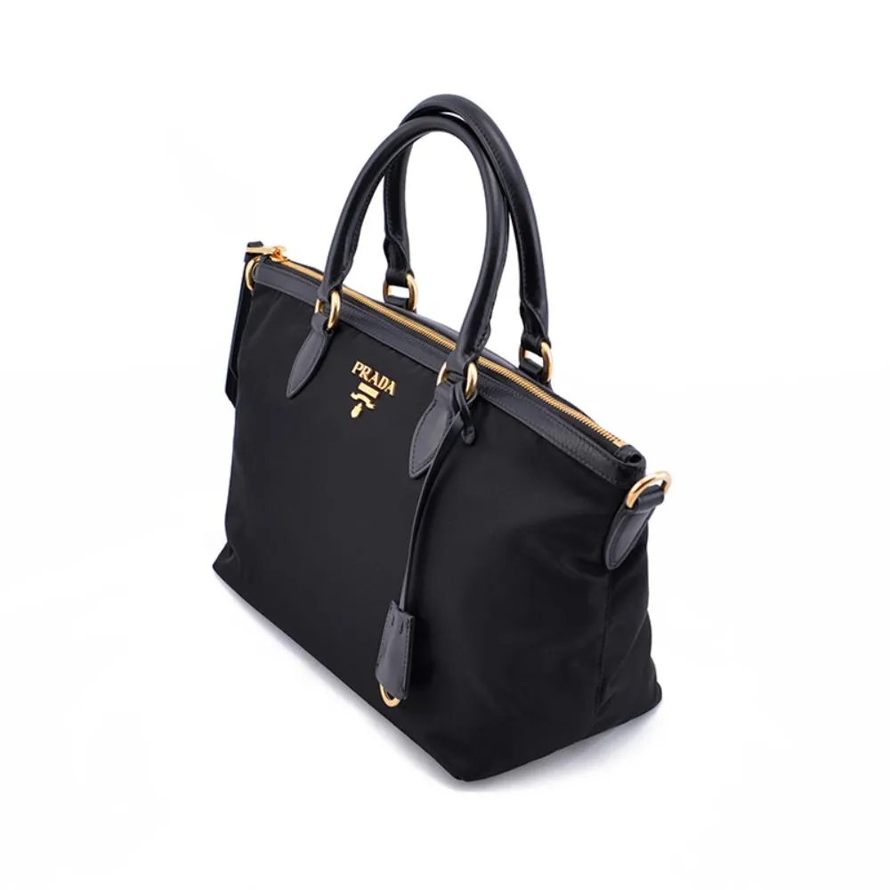 Prada Black Tessuto Nylon Leather Two-Way Satchel Handbag 1BA104