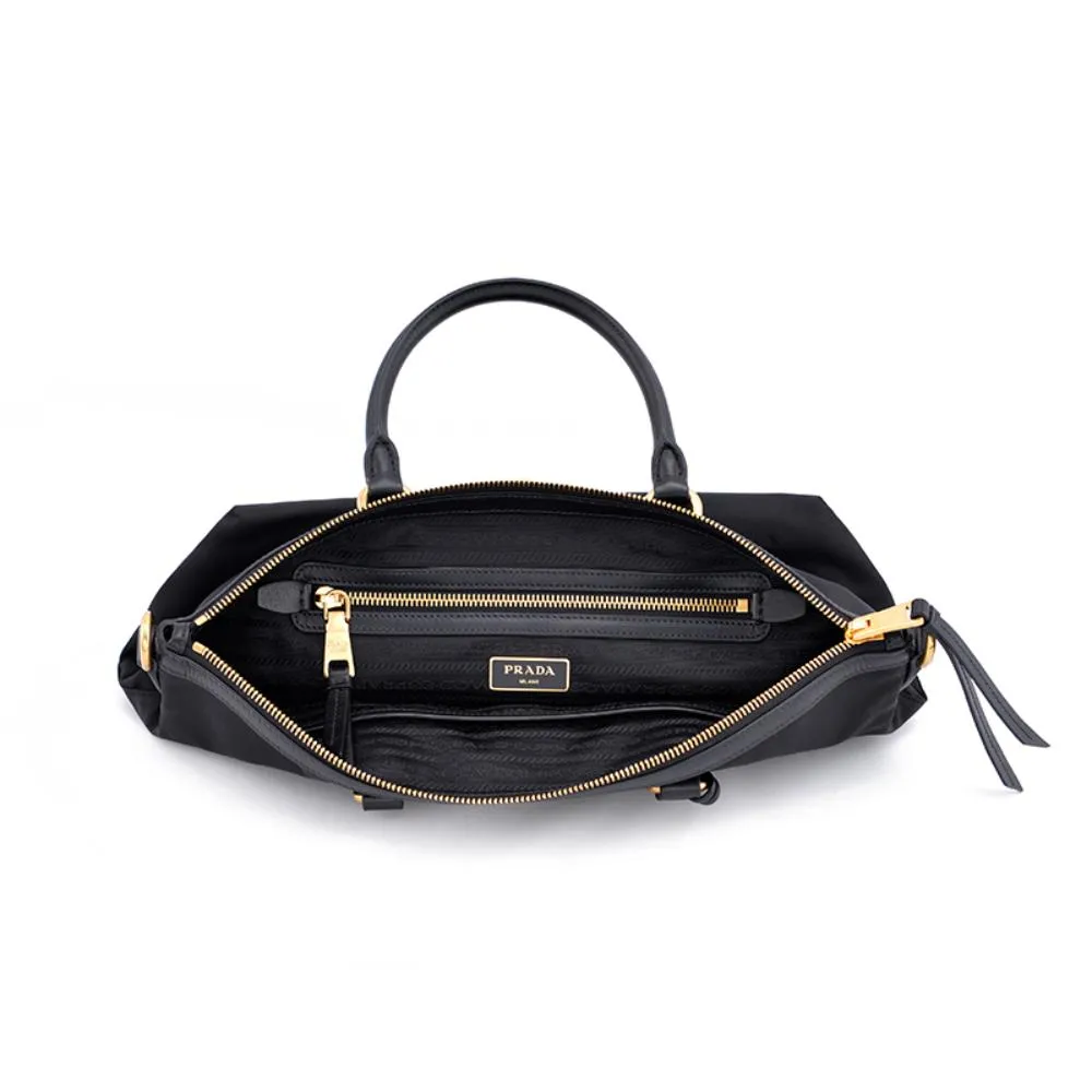 Prada Black Tessuto Nylon Leather Two-Way Satchel Handbag 1BA104