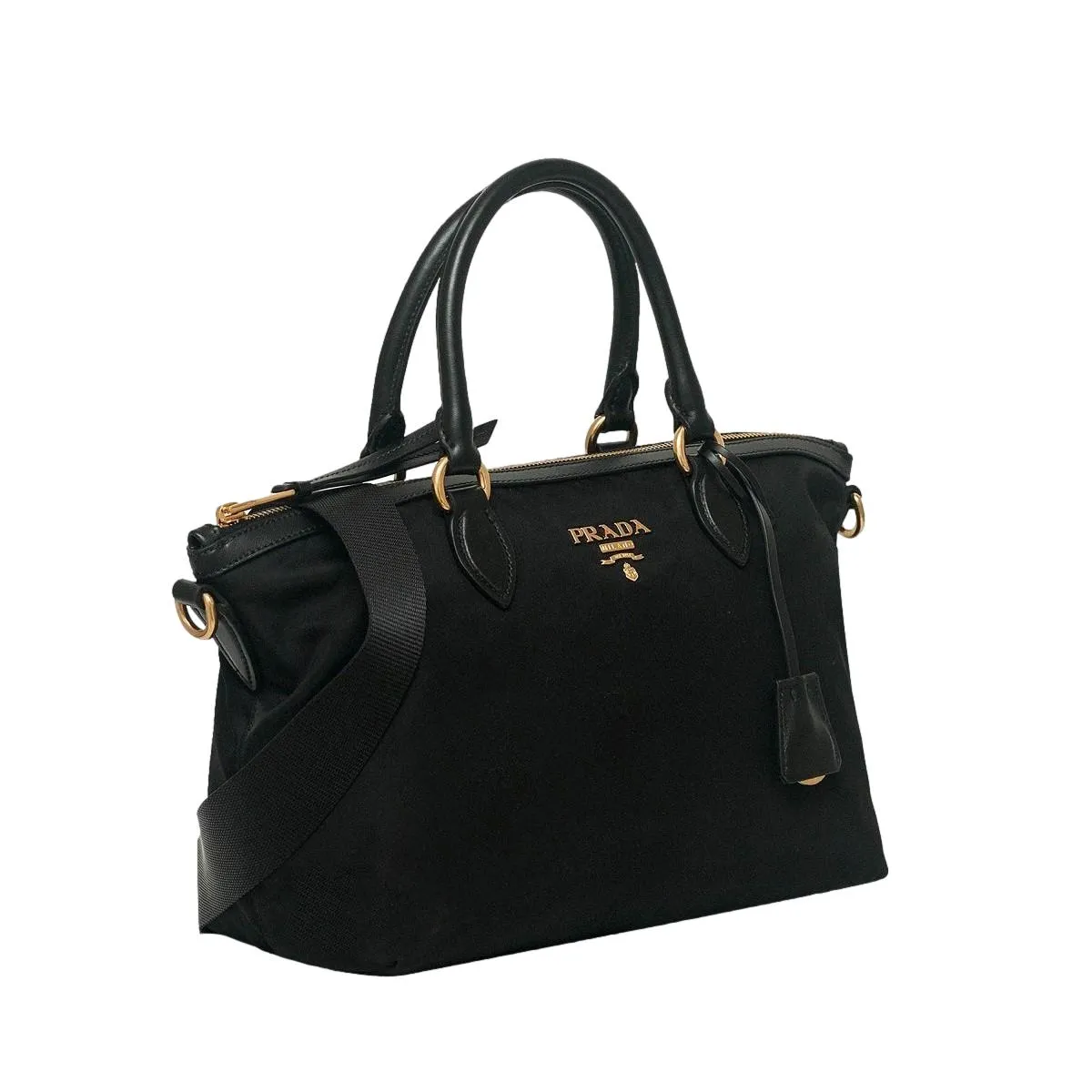 Prada Black Tessuto Nylon Leather Two-Way Satchel Handbag 1BA104