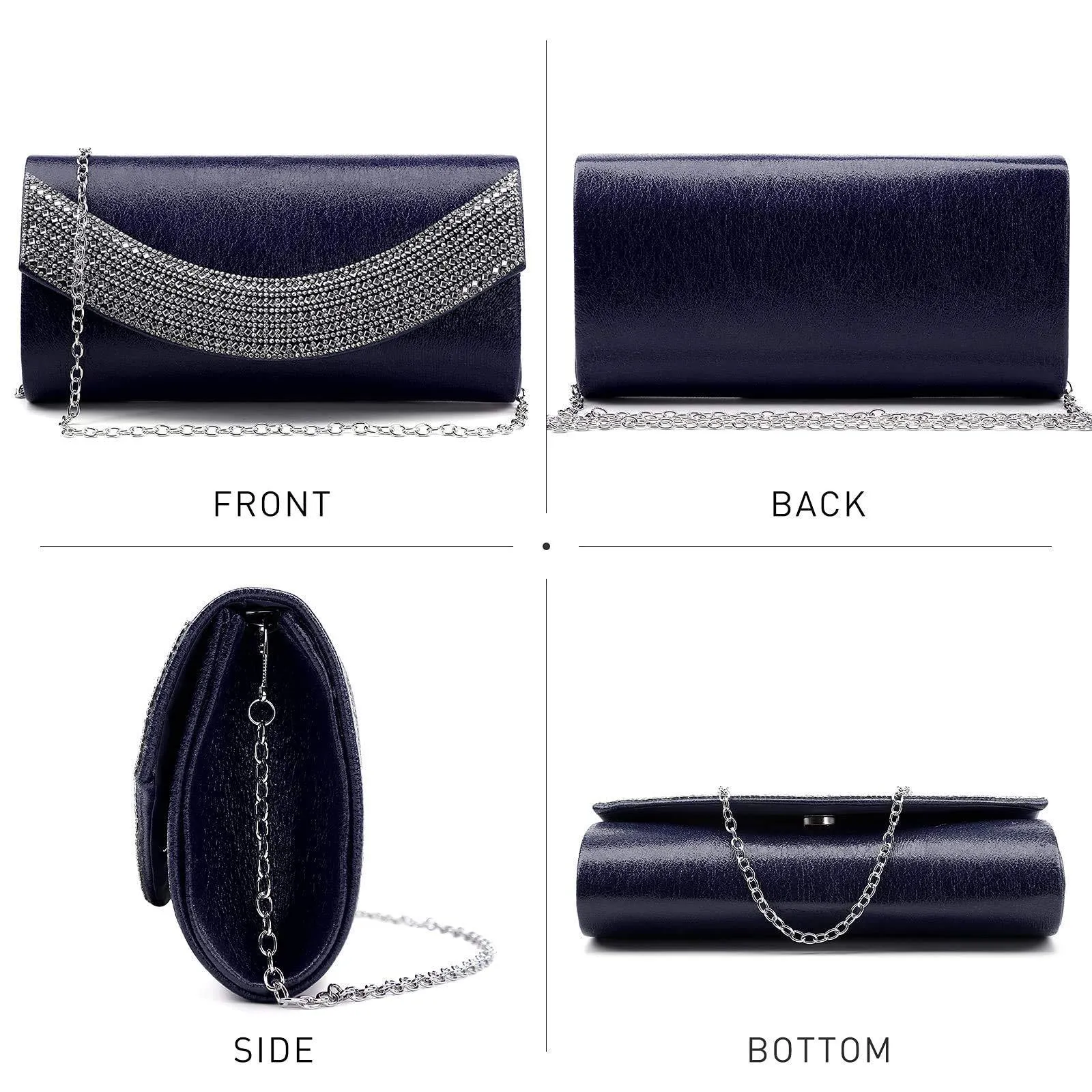 PU Leather Rhinestone Evening Bags Formal Wedding Party Purse Dasein