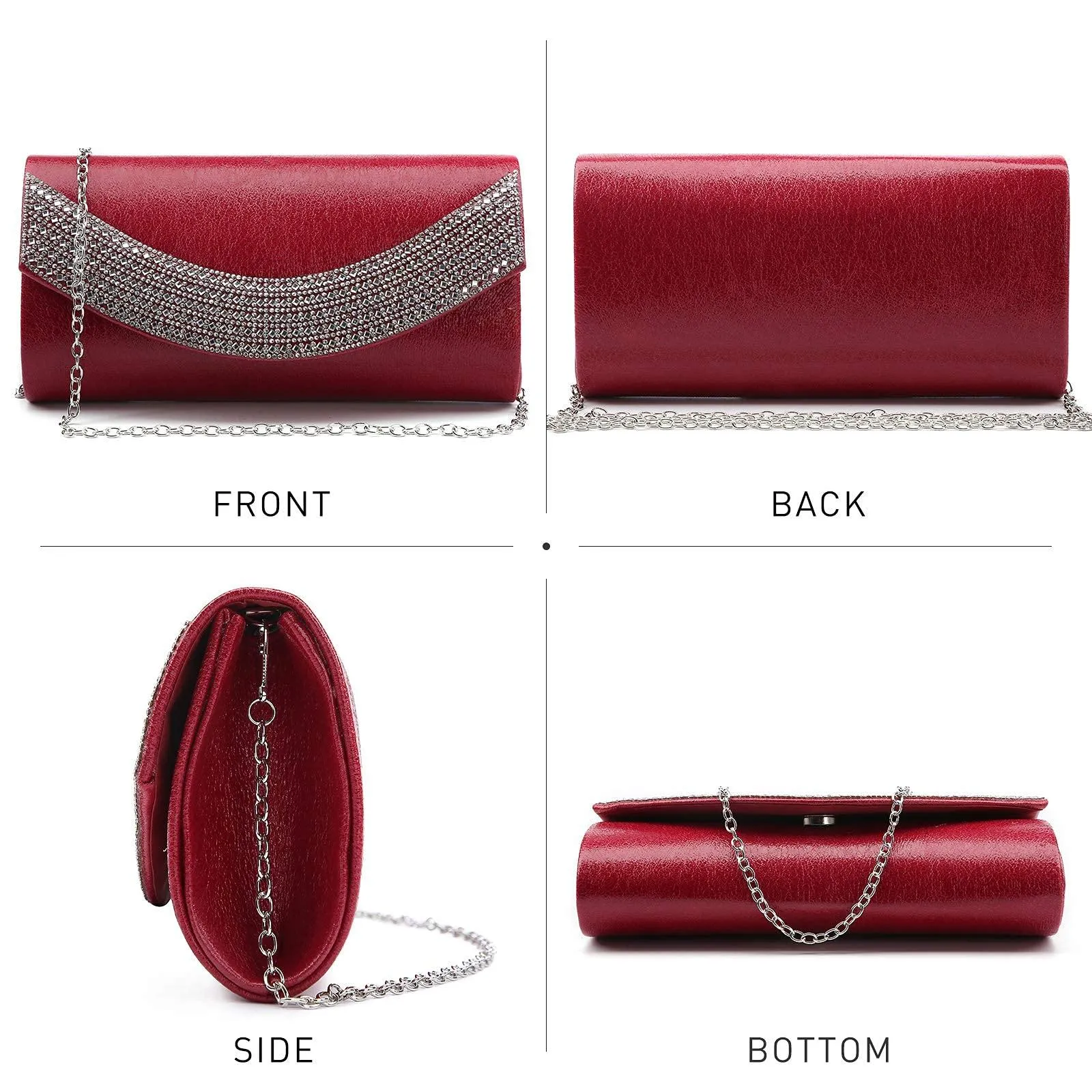PU Leather Rhinestone Evening Bags Formal Wedding Party Purse Dasein