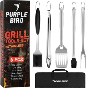 PURPLEBIRD Grill Set for Outdoor Grill 6 pcs - Heavy Duty Grilling Tools Set with Extra Long Handle, Stainless Grilling Accessories for Dad Gifts with Travel Bag, BBQ Utensils Kit for Outdoor Camping PURPLEBIRD Grill Set for Outdoor Grill 6 pcs - Heavy Duty Grilling Tools Set with Extra Long Handle, Stainless Grilling Accessories for Dad Gifts with Travel Bag, BBQ Utensils Kit for Outdoor Camping
