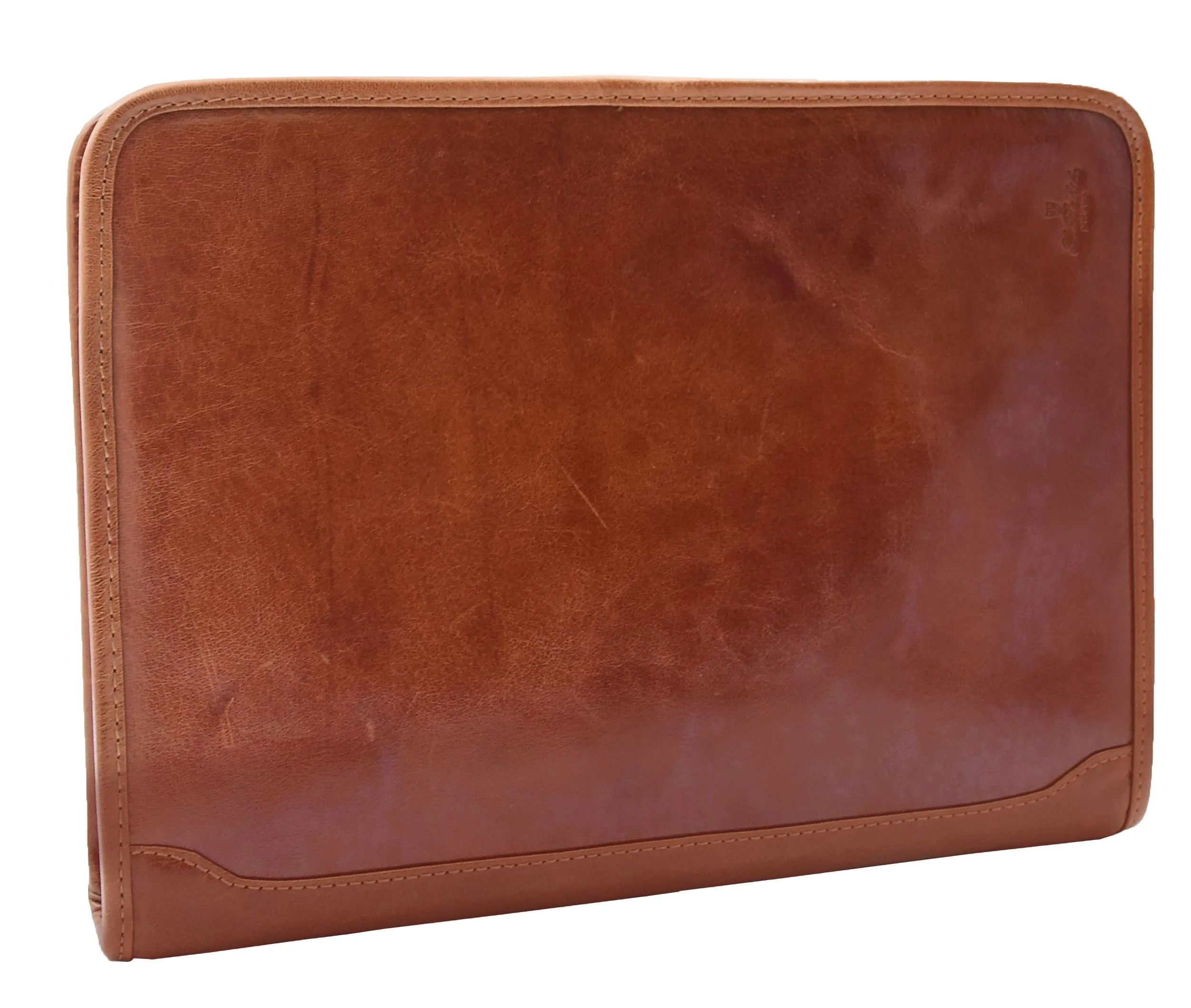 Real Leather Folio Underarm Bag Cognac Ring Binder A4 Pad - Arturo