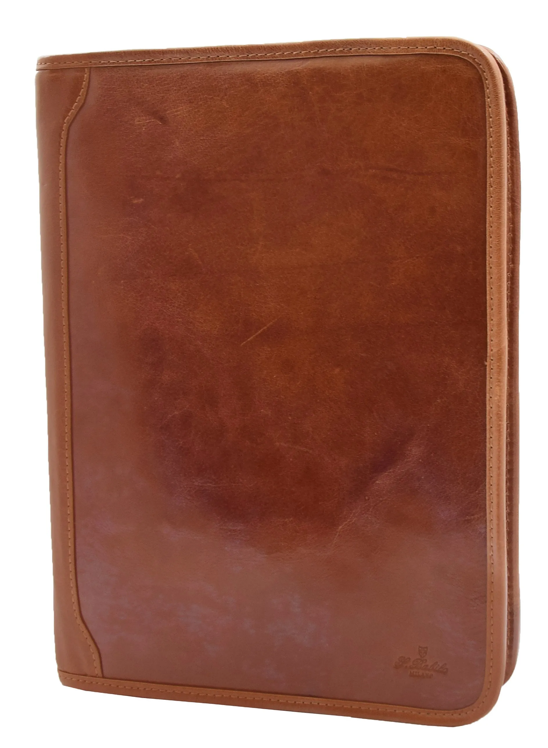 Real Leather Folio Underarm Bag Cognac Ring Binder A4 Pad - Arturo