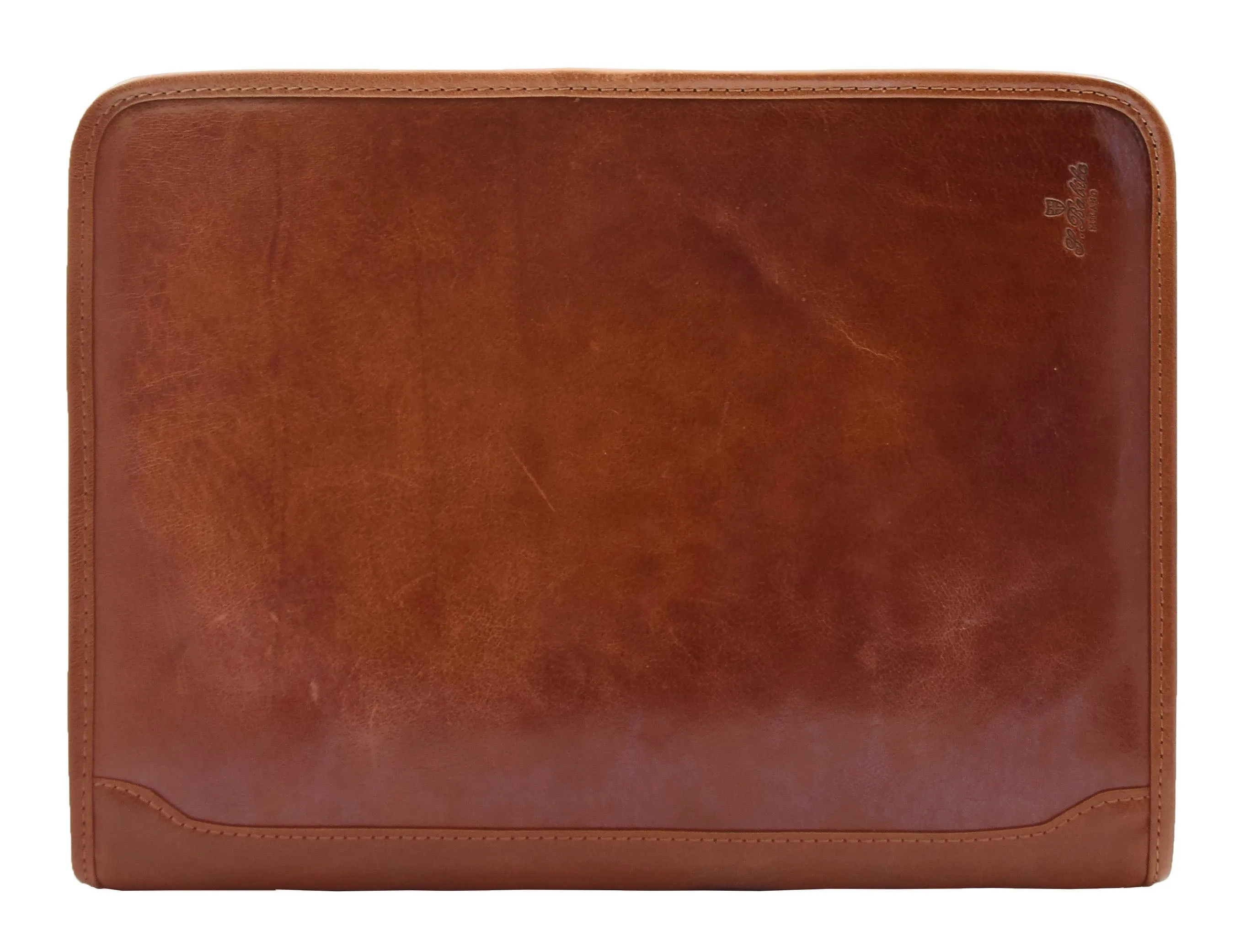 Real Leather Folio Underarm Bag Cognac Ring Binder A4 Pad - Arturo