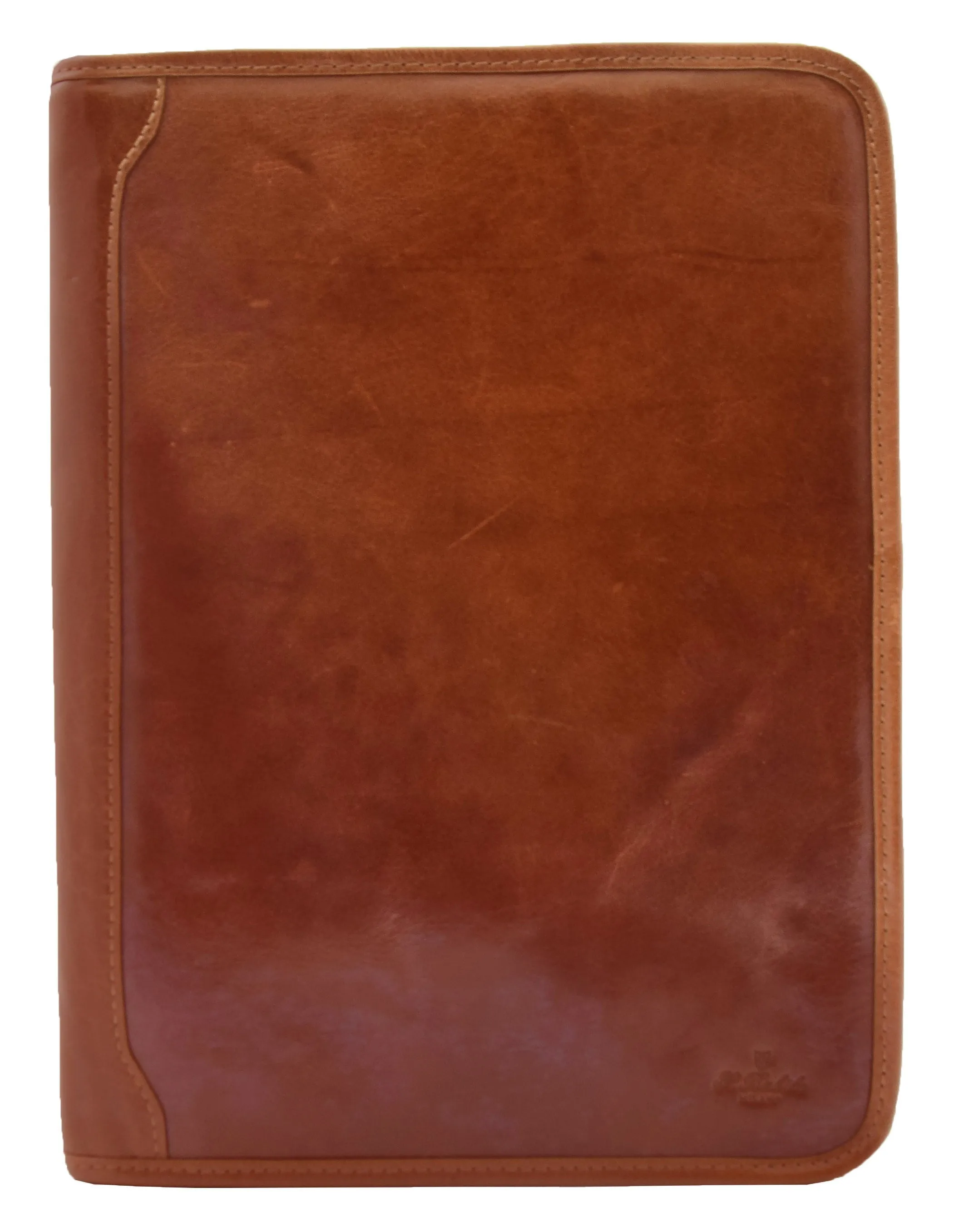 Real Leather Folio Underarm Bag Cognac Ring Binder A4 Pad - Arturo