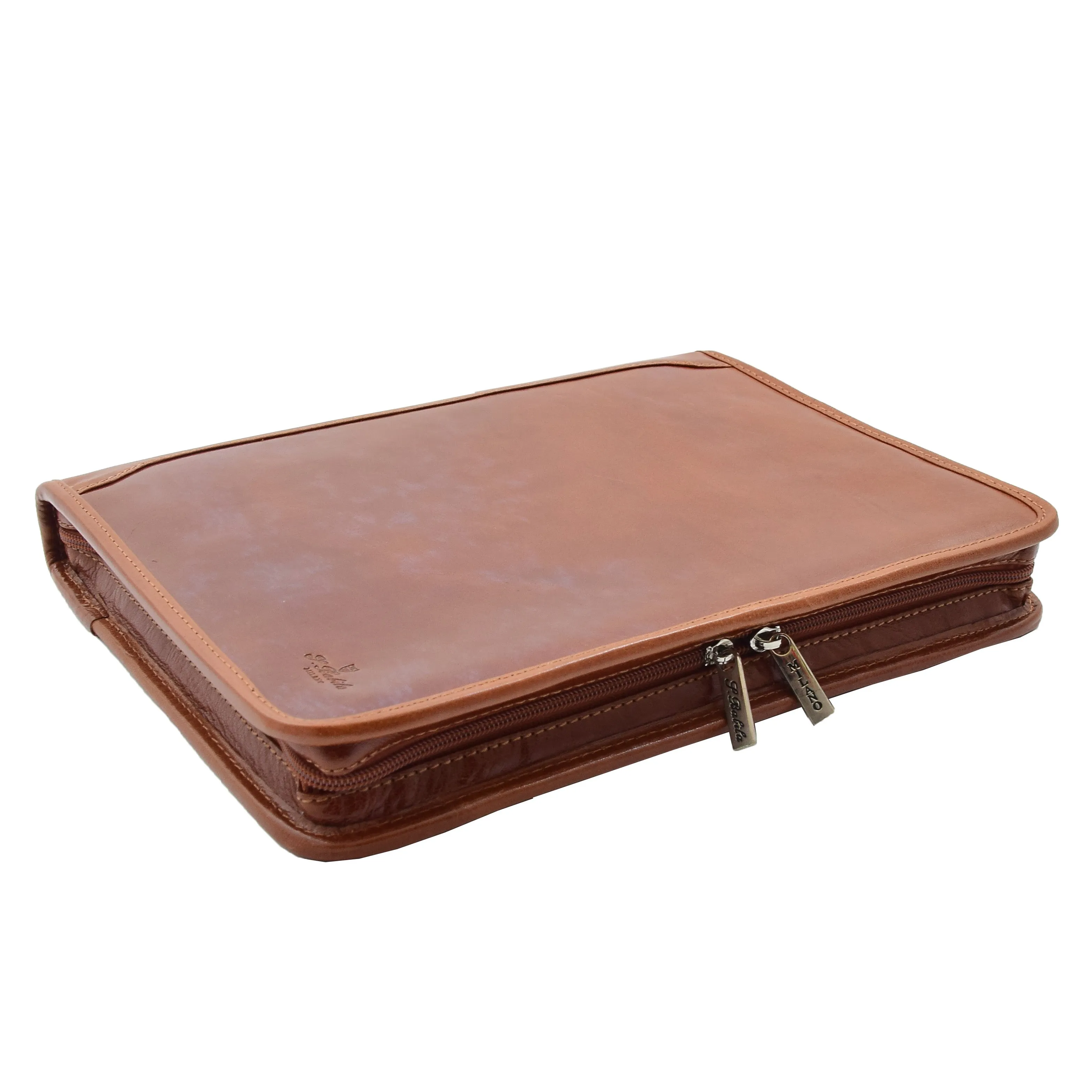 Real Leather Portfolio Ring Binder Case Muker Cognac