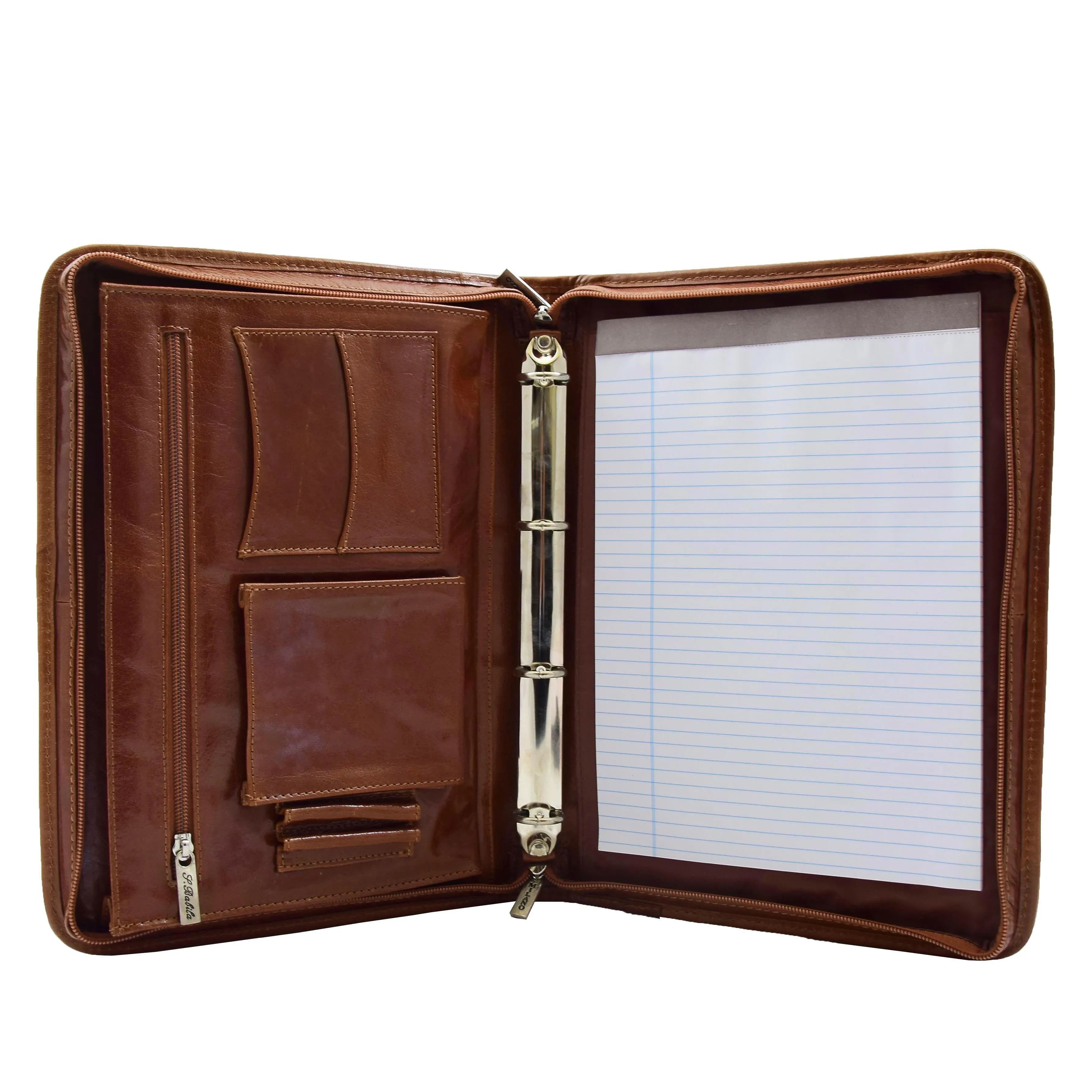 Real Leather Portfolio Ring Binder Case Muker Cognac