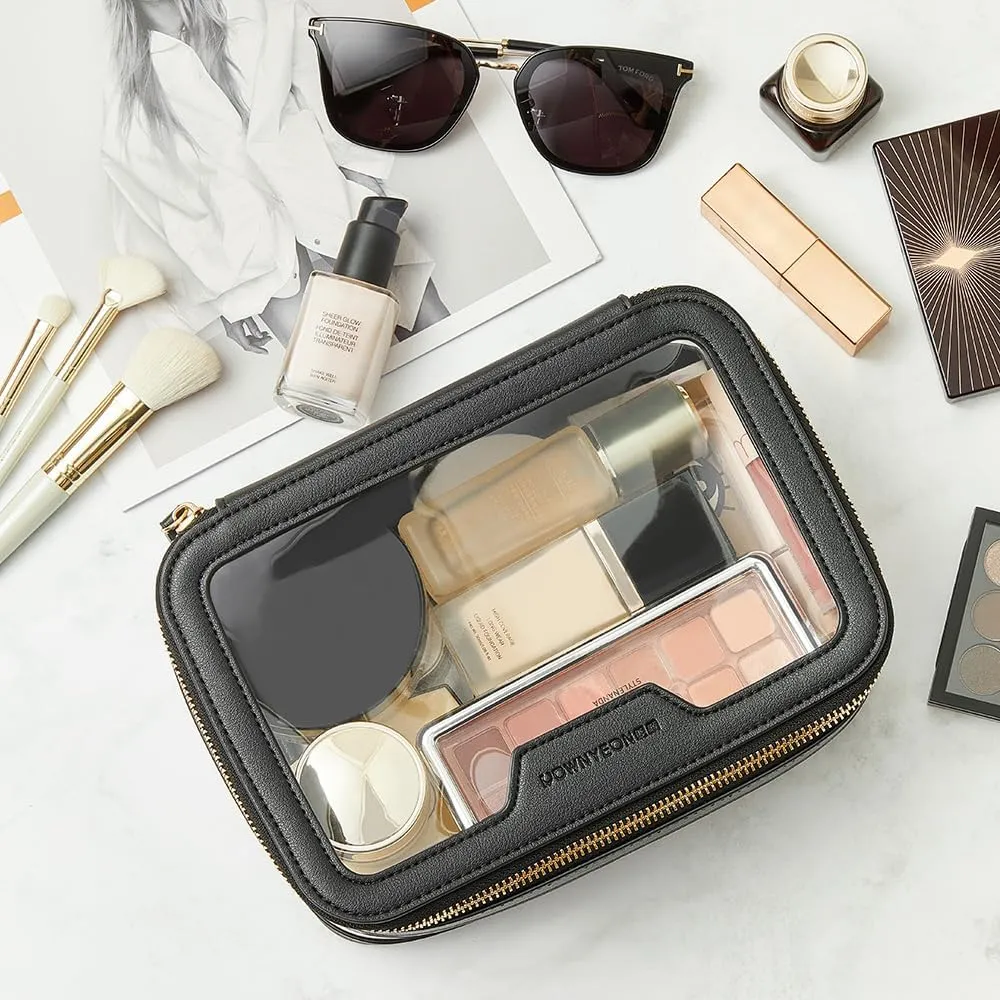 ROWNYEON Clear Makeup Case Toiletry Bag Multipurpose Travel Makeup Train Case Portable Cosmetic Organizer Transparent Storage Bag