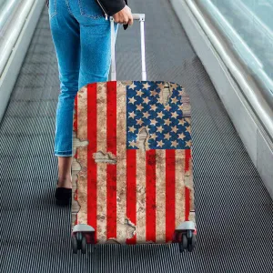 Rustic themed Cover for Luggage suitcase printed USA flag in form of torn vintage paper