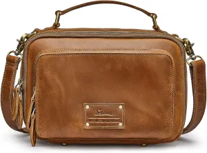 S-ZONE Genuine Leather Crossbody Purses for Women Vintage Top Handle Handbags Shoulder Bag