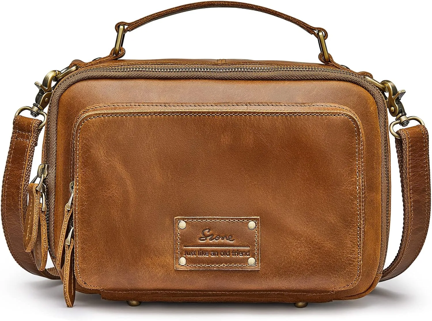 S-ZONE Genuine Leather Crossbody Purses for Women Vintage Top Handle Handbags Shoulder Bag