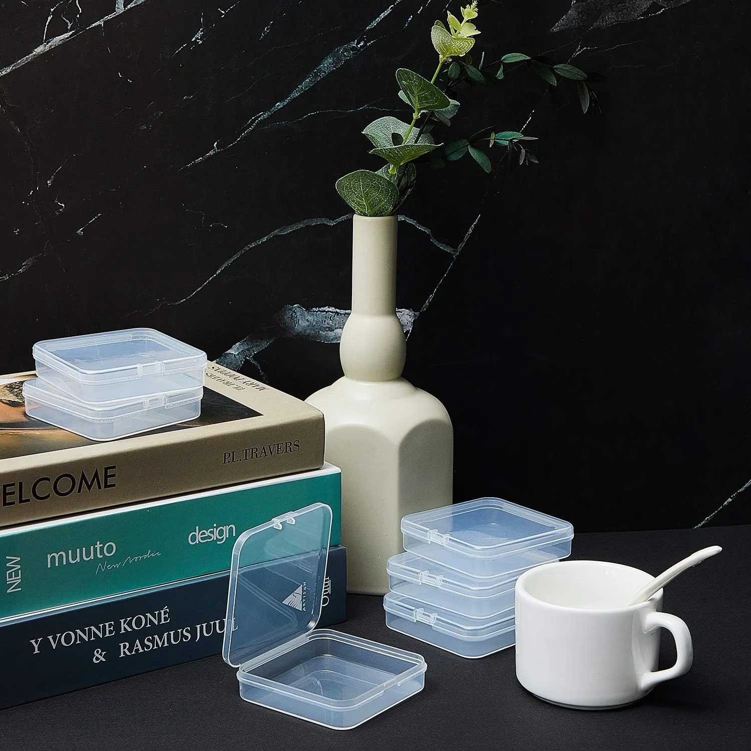 SATINIOR 24 Packs Small Clear Plastic Beads Storage Containers Box with Hinged Lid for Storage of Small Items, Crafts, Jewelry, Hardware (2.76 x 2.76 x 0.67 Inches)