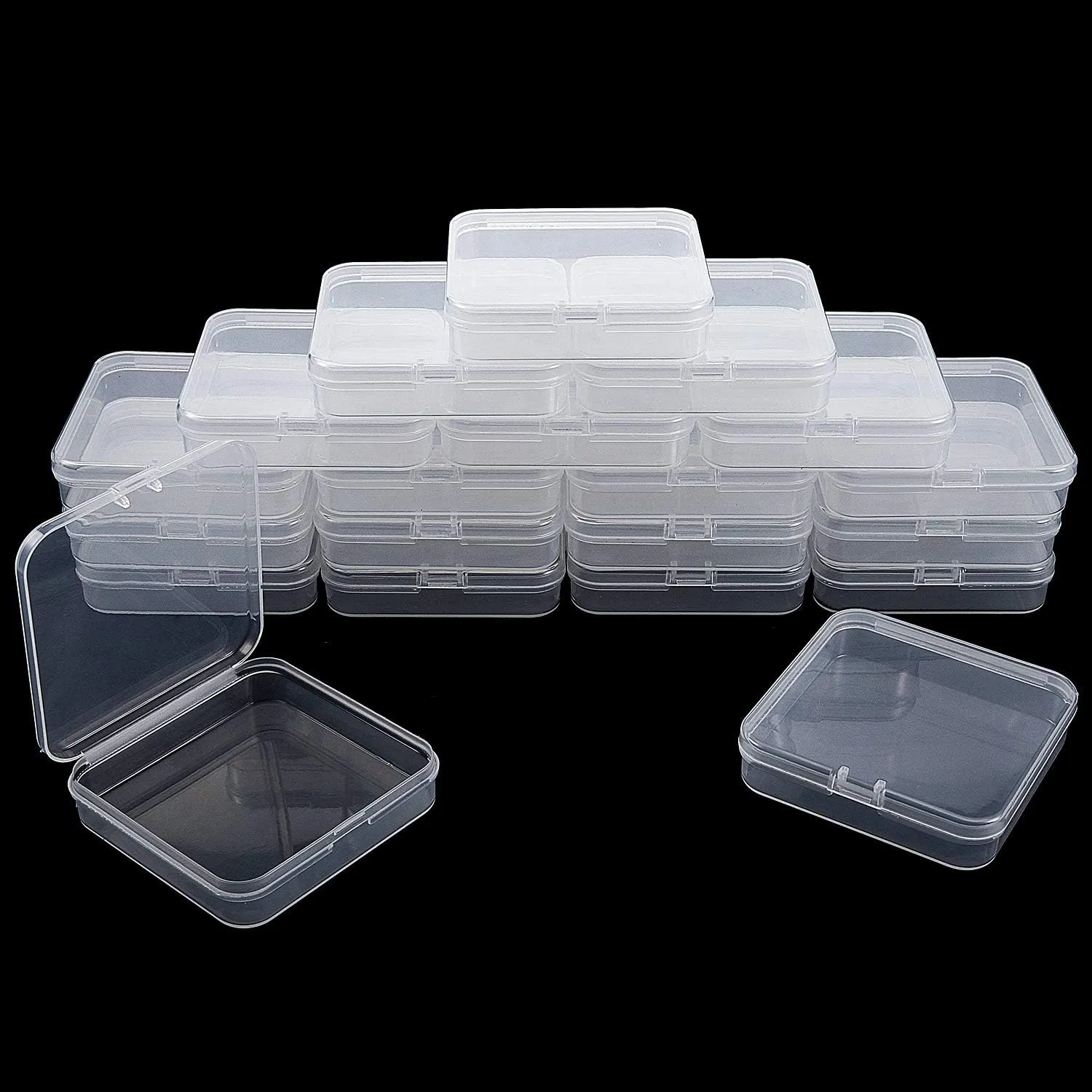 SATINIOR 24 Packs Small Clear Plastic Beads Storage Containers Box with Hinged Lid for Storage of Small Items, Crafts, Jewelry, Hardware (2.76 x 2.76 x 0.67 Inches)