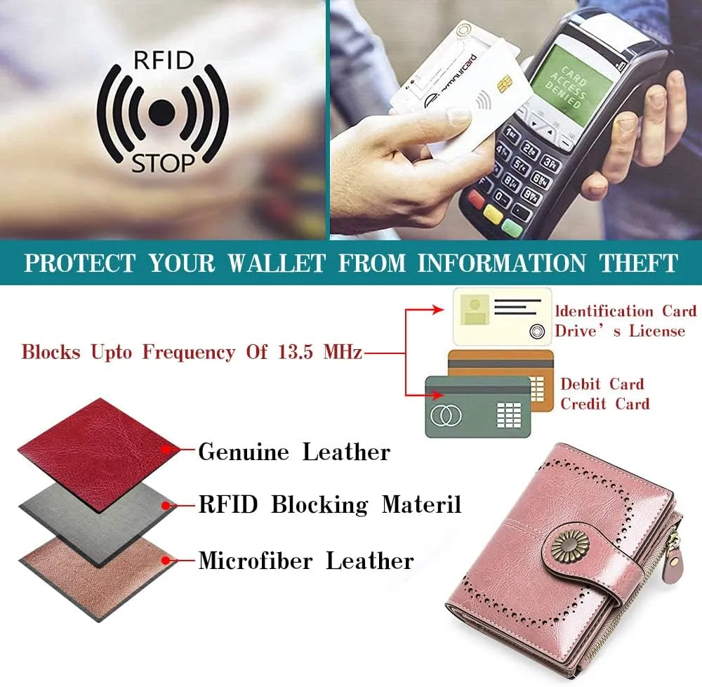 SENDEFN Small Womens Wallet Leather Bifold Card Holder RFID Blocking with Zipper Coin Pocket