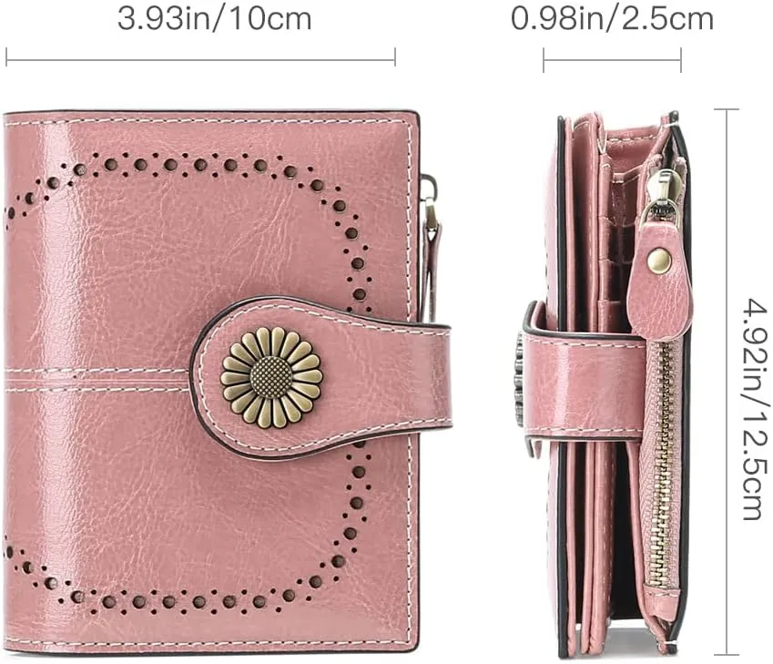 SENDEFN Small Womens Wallet Leather Bifold Card Holder RFID Blocking with Zipper Coin Pocket