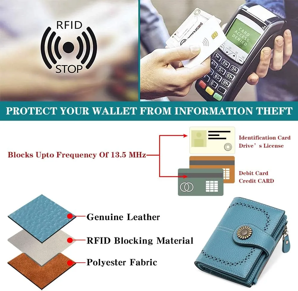 SENDEFN Small Womens Wallet Leather Bifold Card Holder RFID Blocking with Zipper Coin Pocket