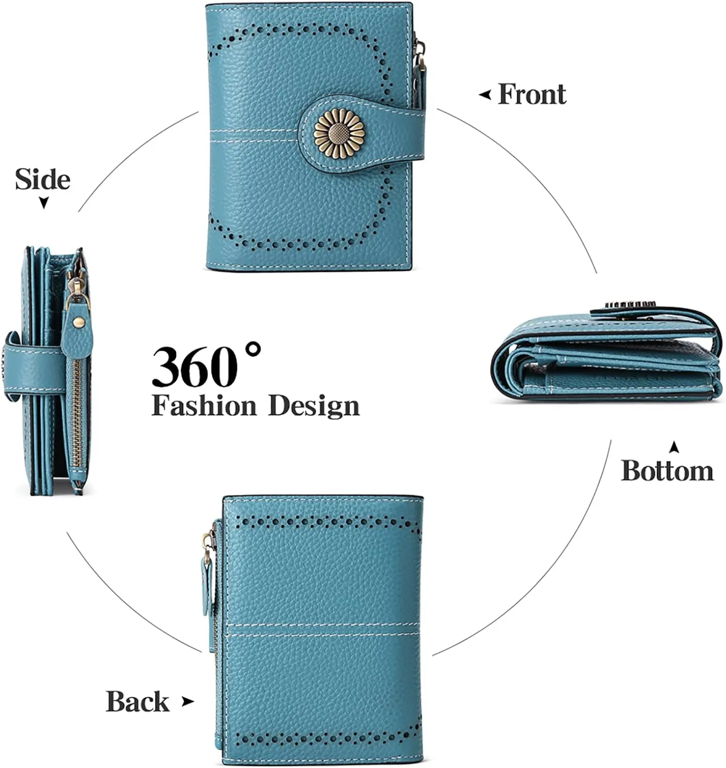 SENDEFN Small Womens Wallet Leather Bifold Card Holder RFID Blocking with Zipper Coin Pocket