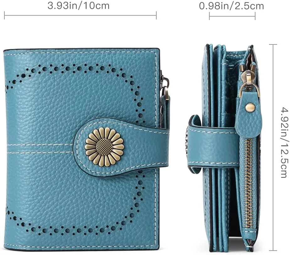 SENDEFN Small Womens Wallet Leather Bifold Card Holder RFID Blocking with Zipper Coin Pocket