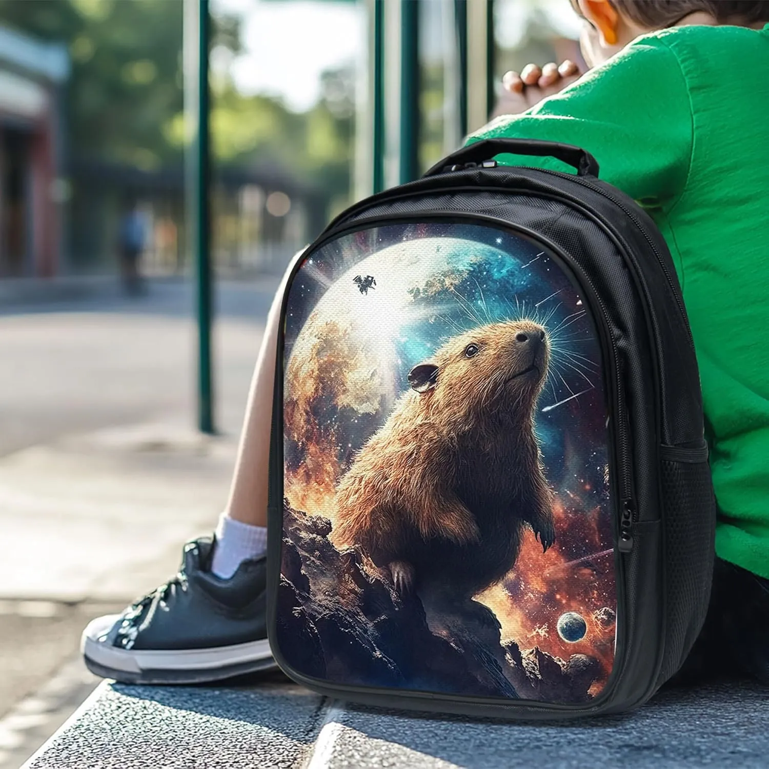 Space Capybara Backpack 3 PCS Set for Boys Girls, Cosmic Adventure School Bag with Lunch Box Pencil Case, Large Capacity for Elementary Middle School