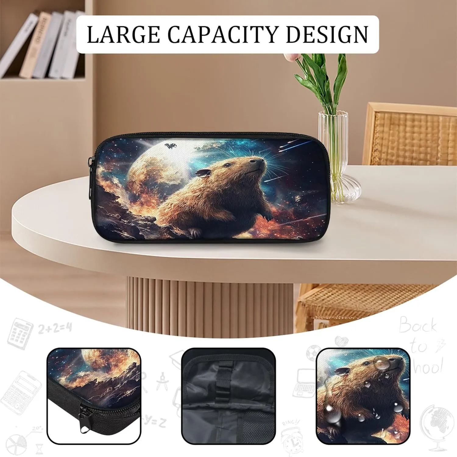 Space Capybara Backpack 3 PCS Set for Boys Girls, Cosmic Adventure School Bag with Lunch Box Pencil Case, Large Capacity for Elementary Middle School