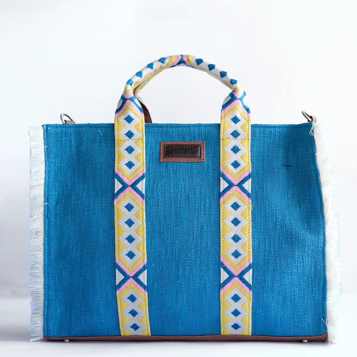 Teal Lenora Fringe Tote Bag with Initial Customization