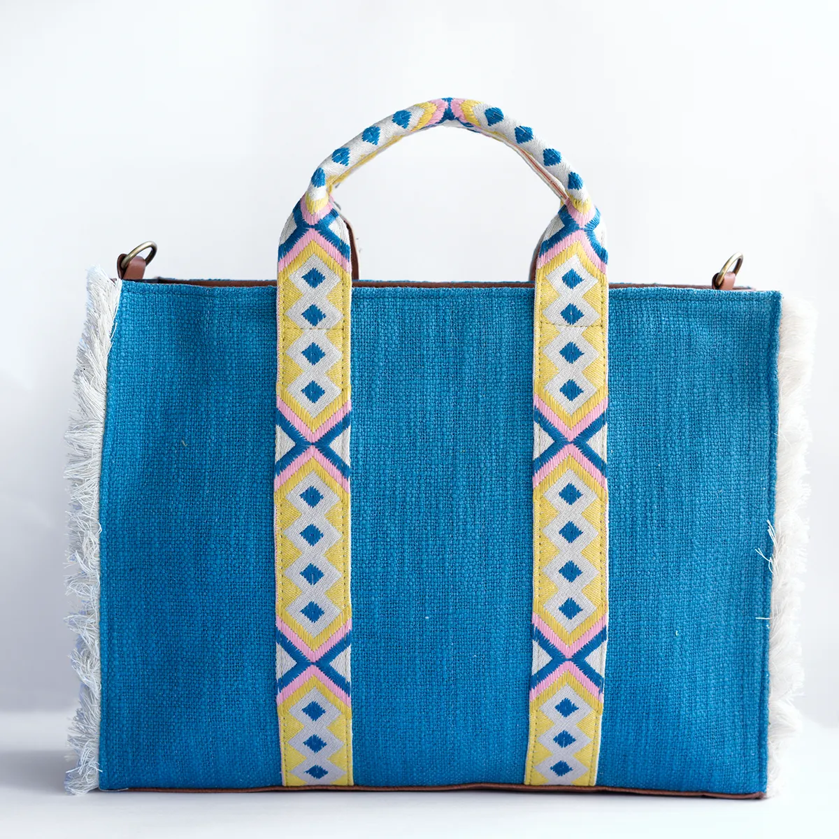Teal Lenora Fringe Tote Bag with Initial Customization