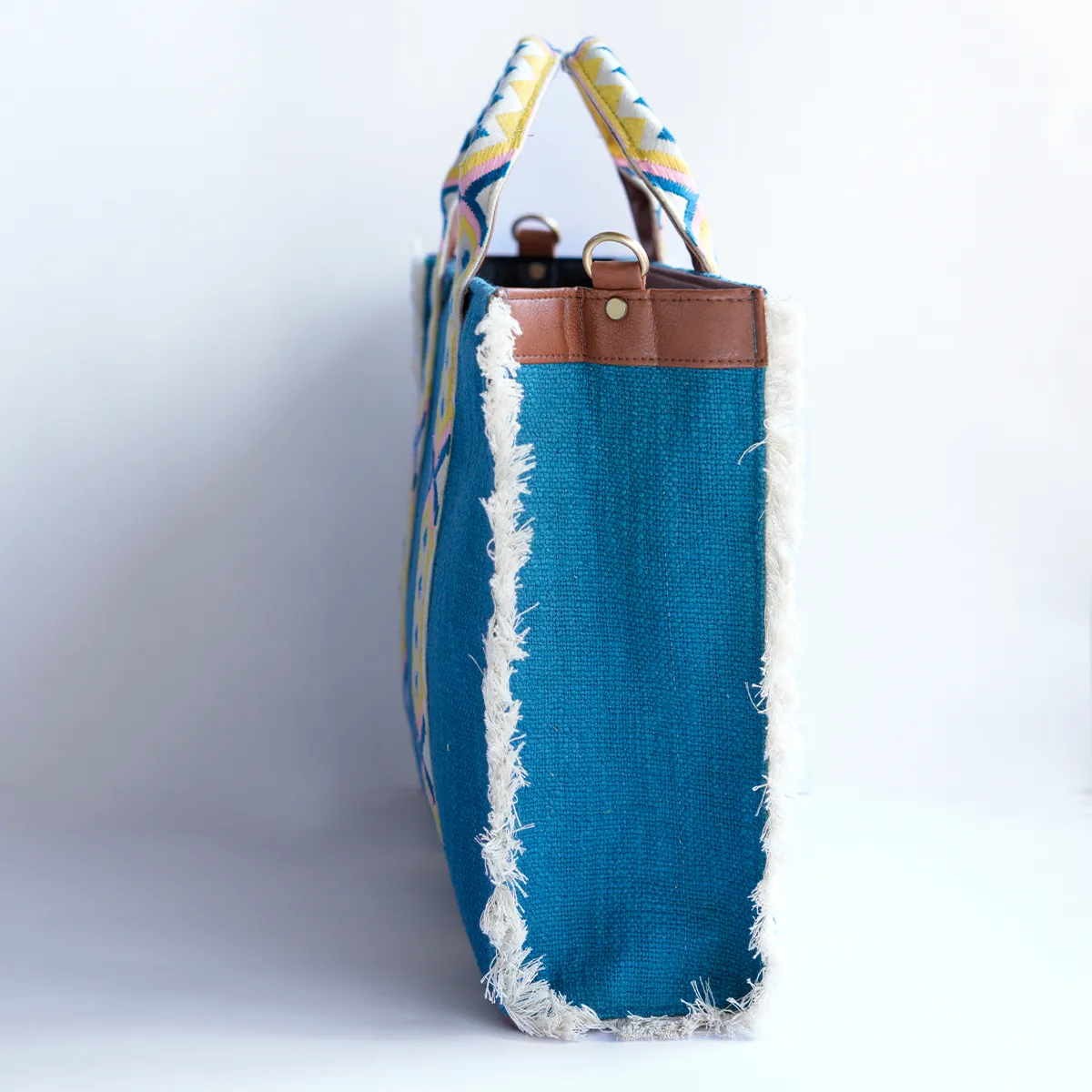 Teal Lenora Fringe Tote Bag with Initial Customization