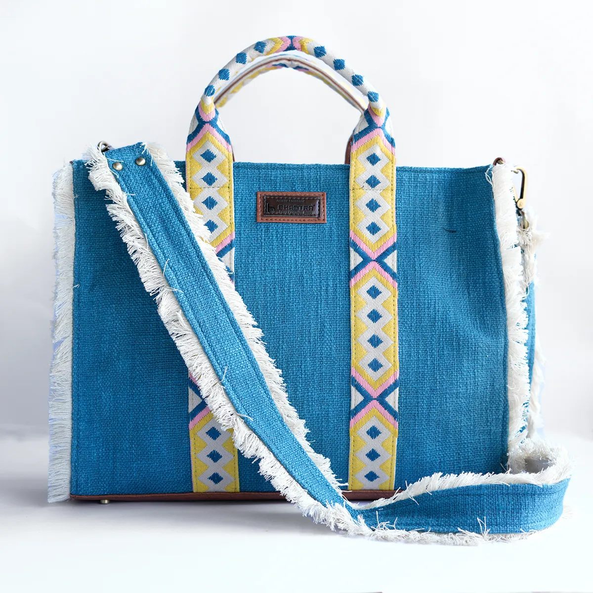 Teal Lenora Fringe Tote Bag with Initial Customization