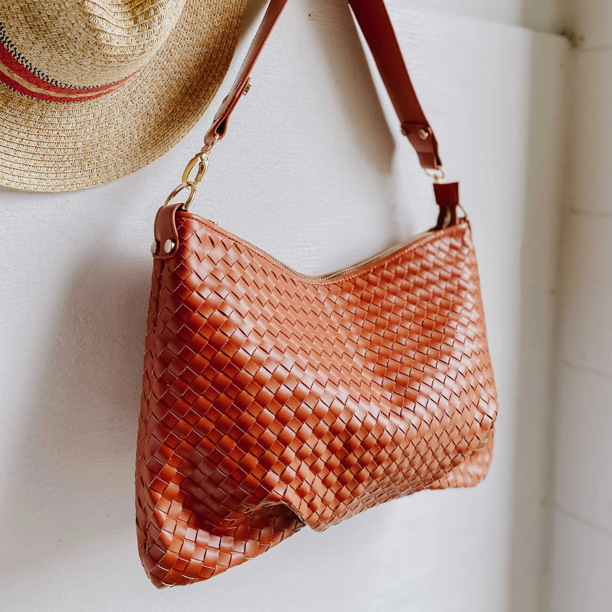 The Remi Small Hand Woven Vegan Leather Crossbody   Shoulder Bag